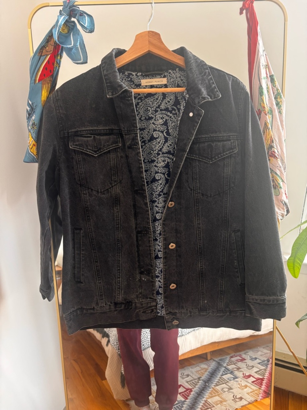 Honey Punch Black Denim Jacket with Paisley Lining